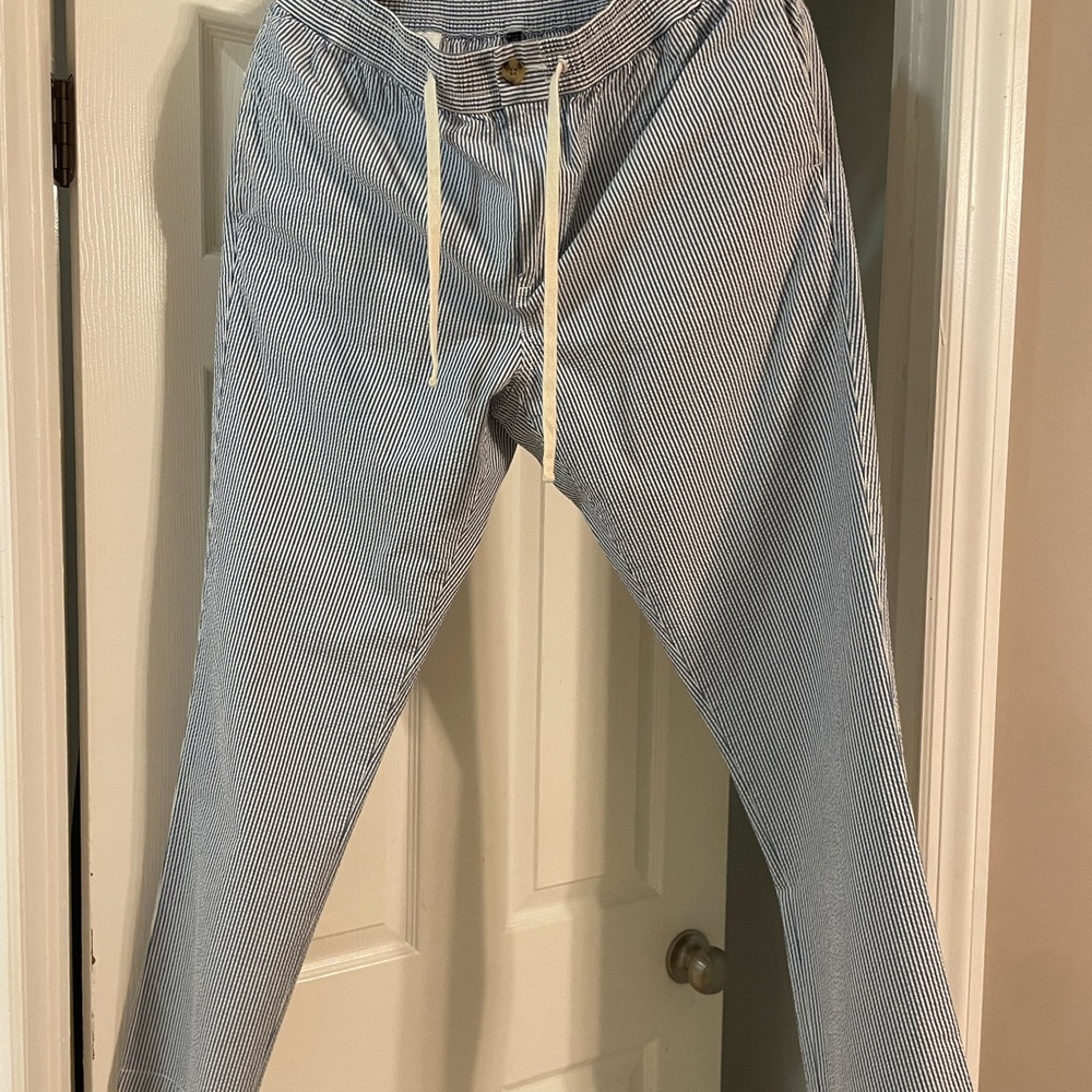 J. Crew Men's Ludlow Seersucker Blue & White Striped Pants